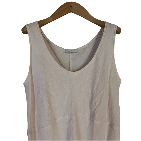 Cut Loose 100% Linen Tank Midi Dress SZ L Sleeveless Scoop Neck Pastel Pale Pink - Picture 2 of 10